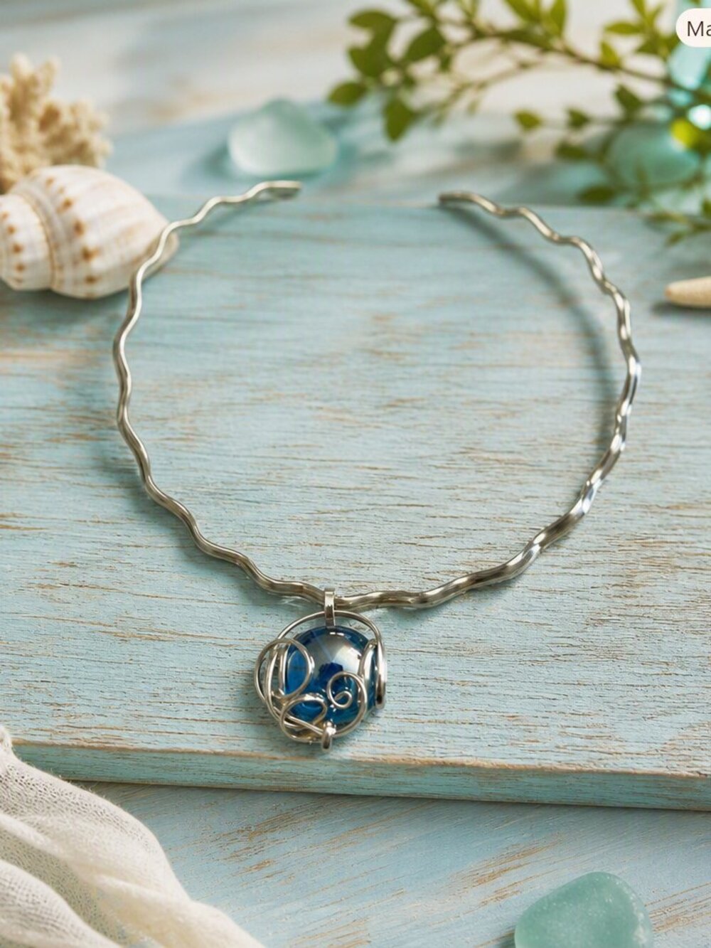 Artisan Crafted Twisted Silver Choker and Pendant Set